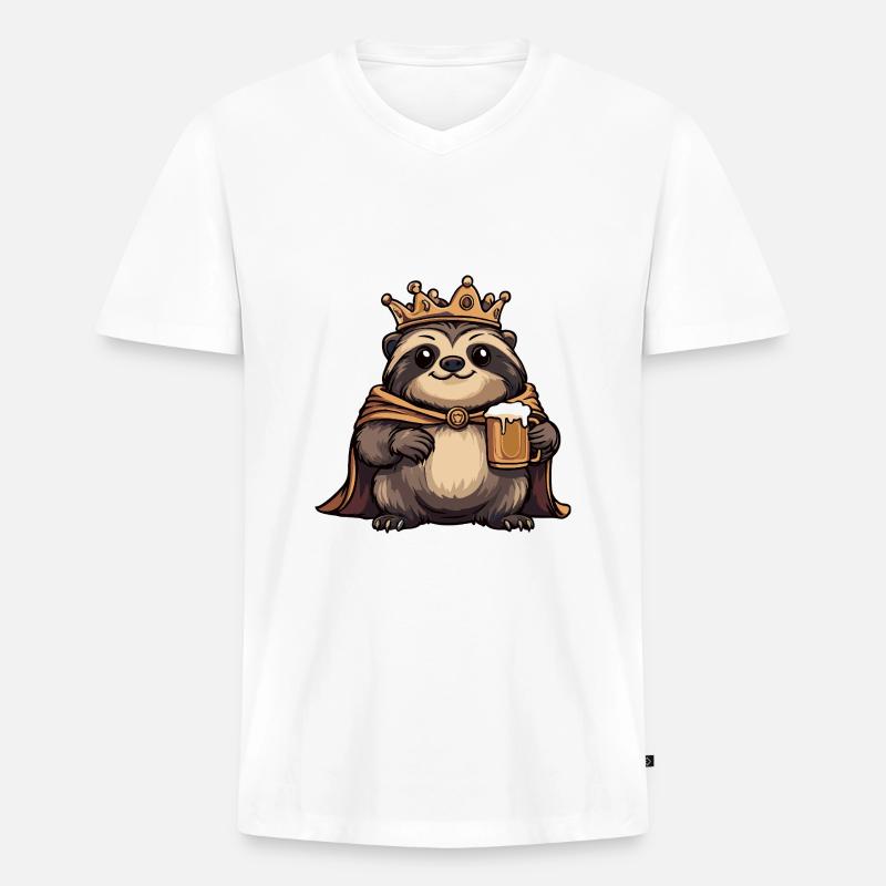 Faultier Bier Lustig - Männer Premium Bio T-Shirt mit V-Ausschnitt - Weiß