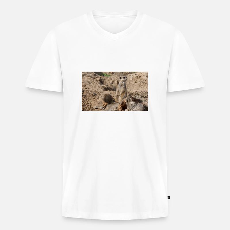 Zwei Erdmännchen - Männer Premium Bio T-Shirt mit V-Ausschnitt - Weiß