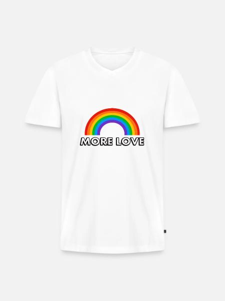 Regenbogen Mehr Liebe - Männer Premium Bio T-Shirt mit V-Ausschnitt - Weiß