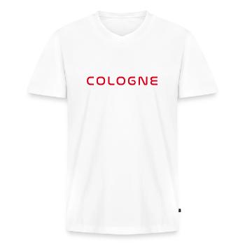 Köln T-Shirt – Domstadt Liebe - Männer Premium Bio T-Shirt mit V-Ausschnitt - Weiß - Vorne - Nico (187cm)