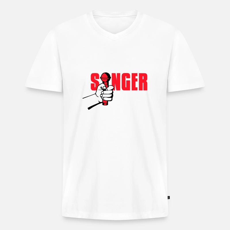 singer - Männer Premium Bio T-Shirt mit V-Ausschnitt - Weiß