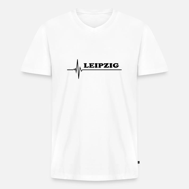 Leipzig - Männer Premium Bio T-Shirt mit V-Ausschnitt - Weiß