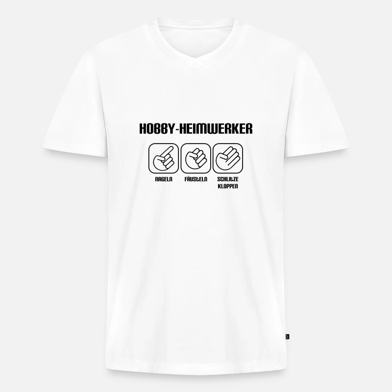 Hobby Heimwerker - Männer Premium Bio T-Shirt mit V-Ausschnitt - Weiß