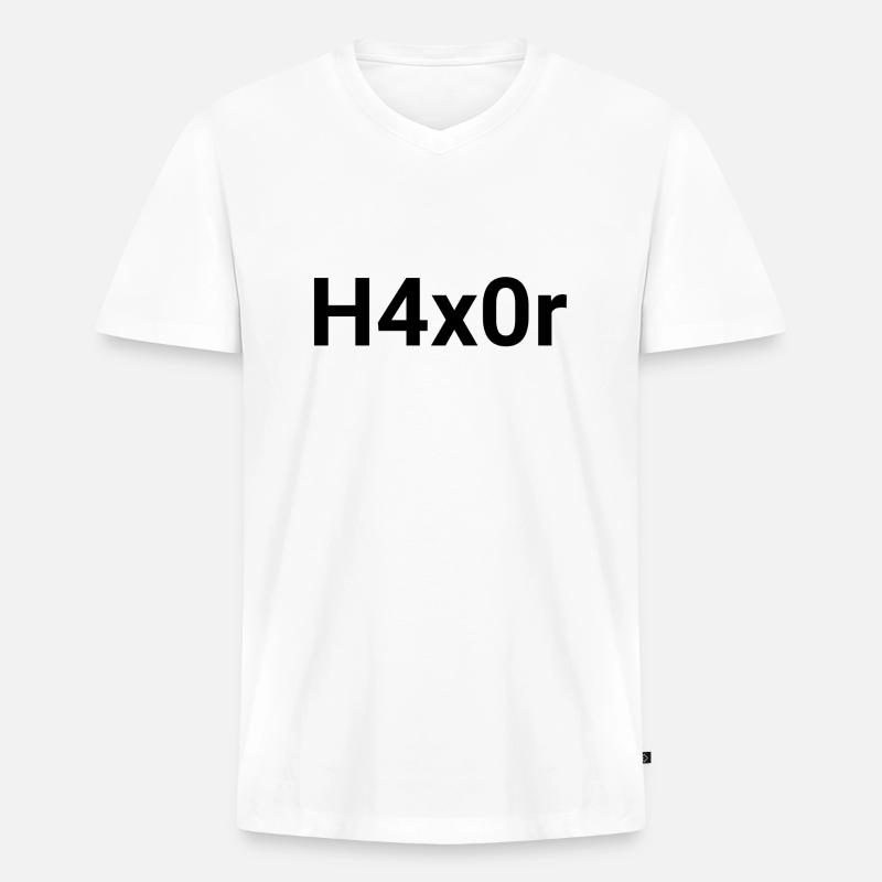 H4x0r | Hacker Design 2.0 - Männer Premium Bio T-Shirt mit V-Ausschnitt - Weiß