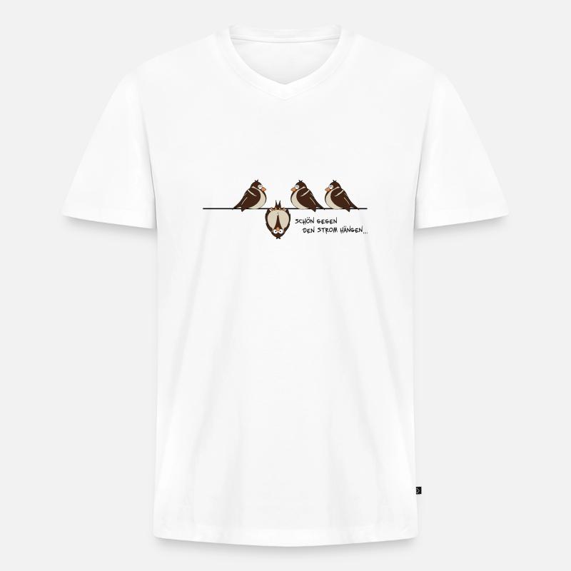 Spatz 'gegen den Strom' - Männer Premium Bio T-Shirt mit V-Ausschnitt - Weiß