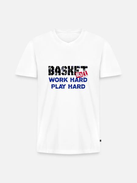 Basketball-006 - Männer Premium Bio T-Shirt mit V-Ausschnitt - Weiß