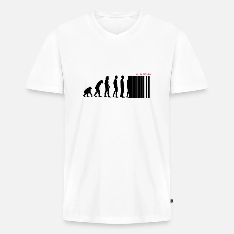 DARWIN - EVOLUTION SOCIETE - CODE BARRE - T-shirt encolure en V Premium bio Homme - blanc