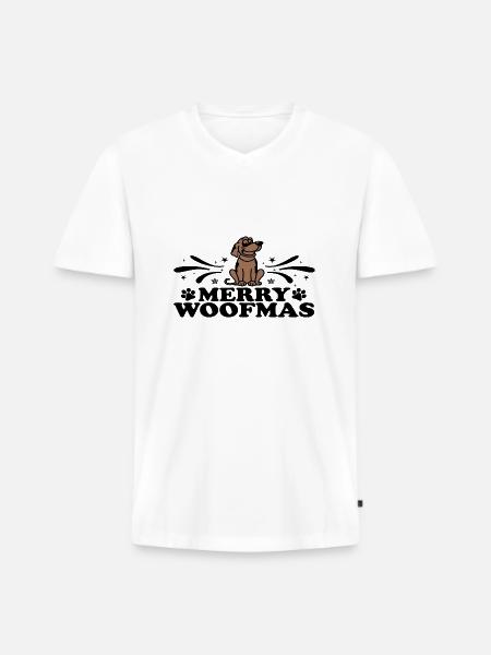 Merry Woofmas - Men's Premium Organic T-shirt with V-neck - white