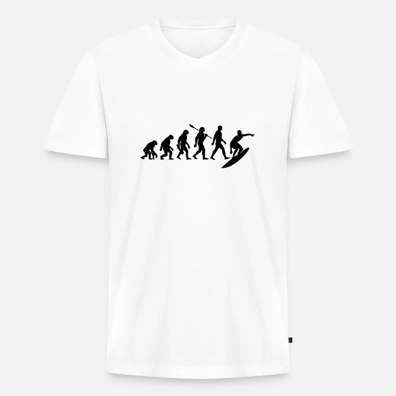 Evolution Surfer - Surfen - Surfbrett - Männer Premium Bio T-Shirt mit V-Ausschnitt - Weiß