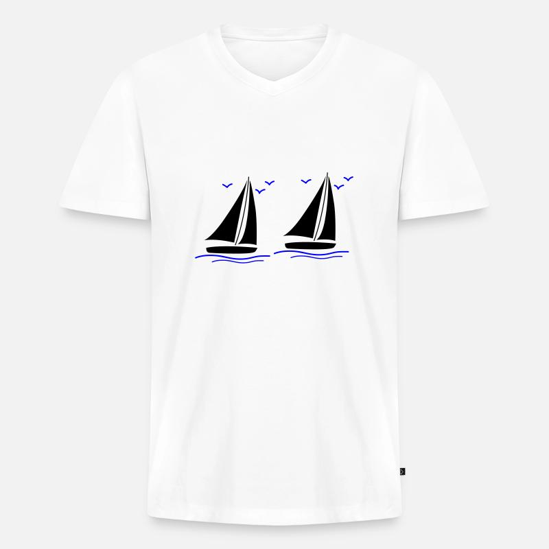segelboote 02 - Männer Premium Bio T-Shirt mit V-Ausschnitt - Weiß