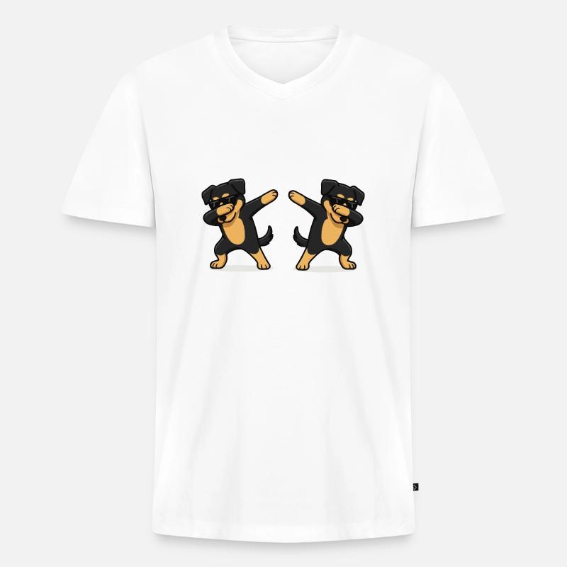 hund comic dabbing 2 - Männer Premium Bio T-Shirt mit V-Ausschnitt - Weiß