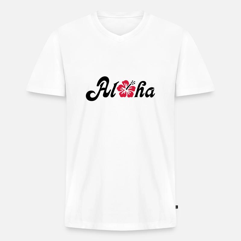 Aloha Hibiscus Blüte - Männer Premium Bio T-Shirt mit V-Ausschnitt - Weiß
