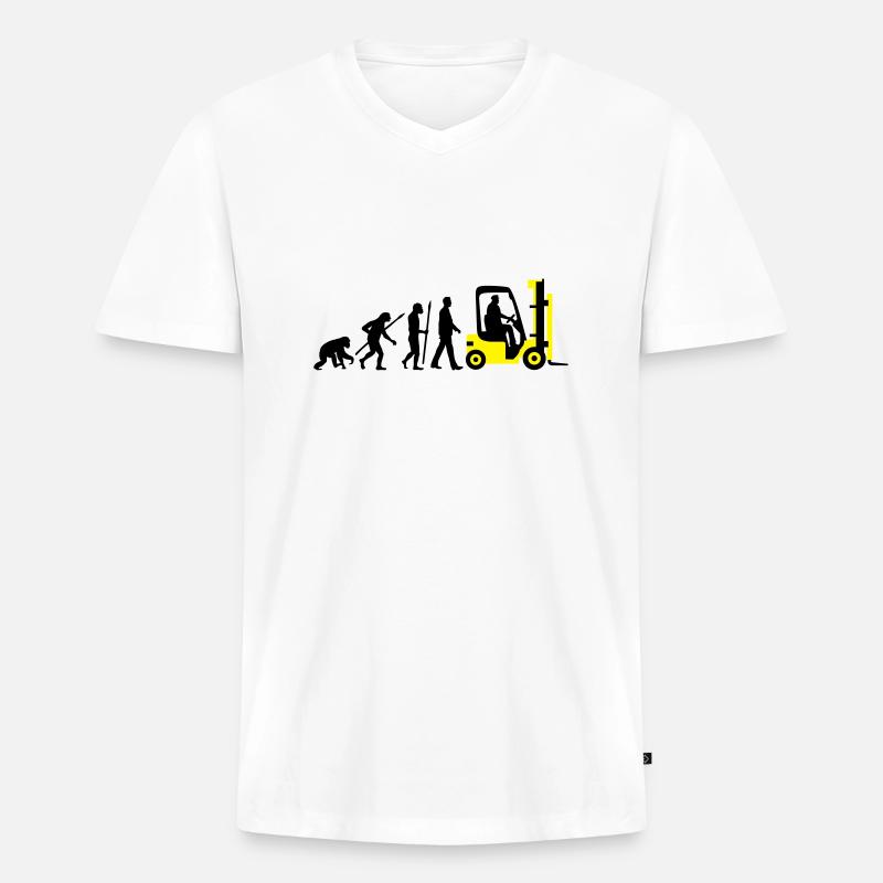 evolution_gabelstapler_122013_b_2c - Männer Premium Bio T-Shirt mit V-Ausschnitt - Weiß