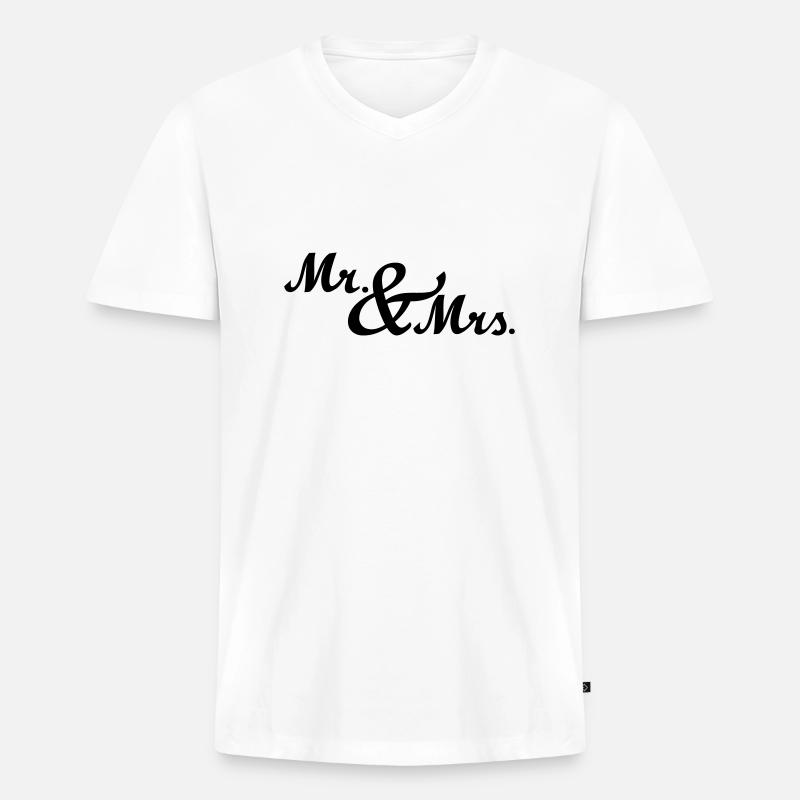 Mr & Mrs - Männer Premium Bio T-Shirt mit V-Ausschnitt - Weiß
