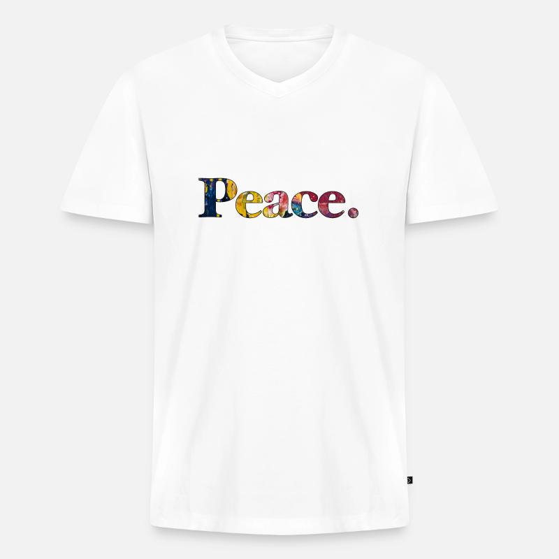 Frieden Peace - Männer Premium Bio T-Shirt mit V-Ausschnitt - Weiß