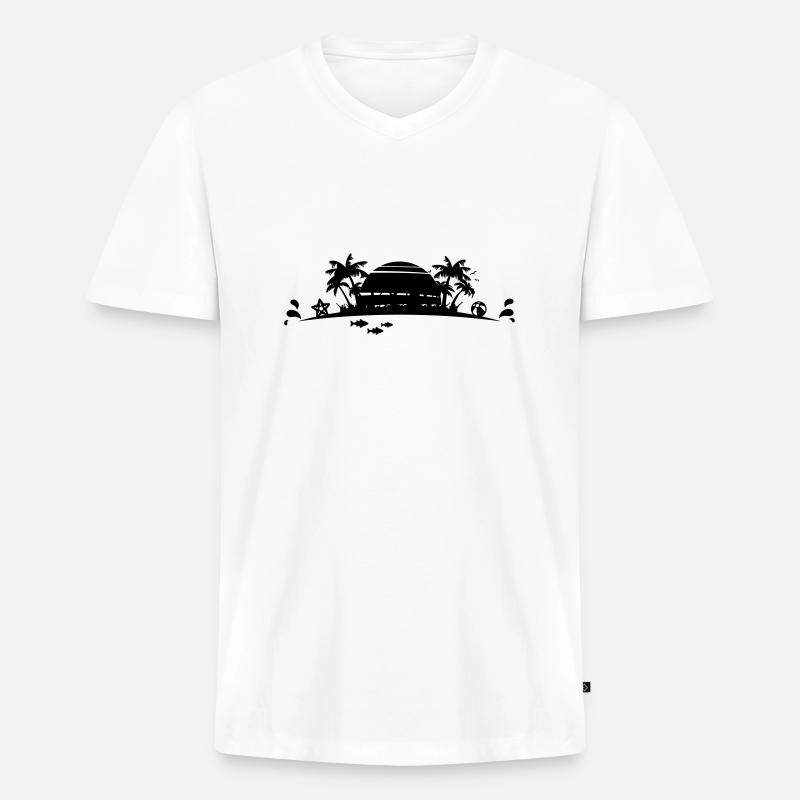 Sommer - Palmen Strand - Männer Premium Bio T-Shirt mit V-Ausschnitt - Weiß