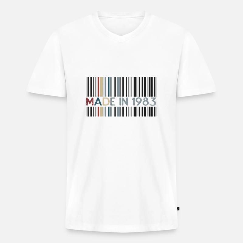 1983 Barcode-Jubiläum - Männer Premium Bio T-Shirt mit V-Ausschnitt - Weiß