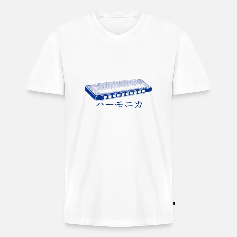 Harmonica Blues Japanese - Männer Premium Bio T-Shirt mit V-Ausschnitt - Weiß