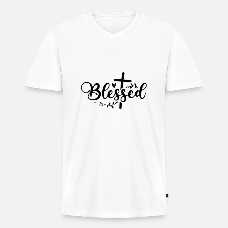 gesegnet - Männer Premium Bio T-Shirt mit V-Ausschnitt - Weiß
