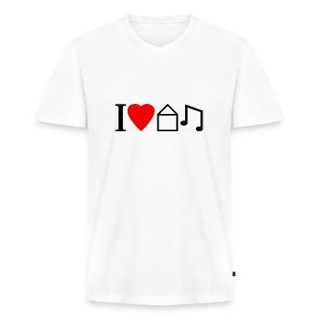 J'aime la musique de Chambre - T-shirt encolure en V Premium bio Homme - blanc - Devant - Nico (187cm)