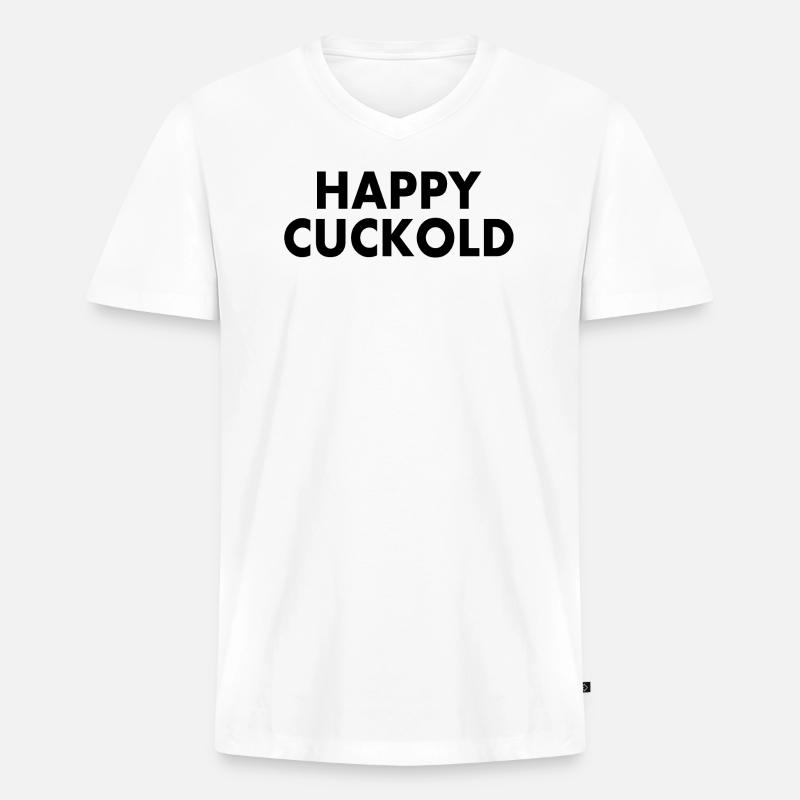Happy cuckold - Männer Premium Bio T-Shirt mit V-Ausschnitt - Weiß