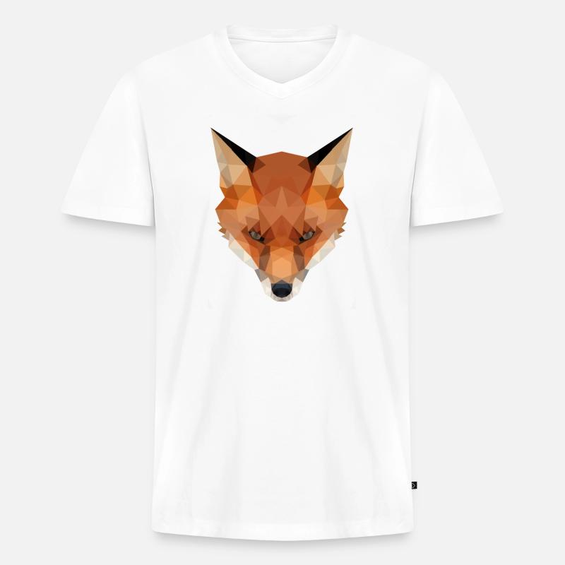 Fuchs, Fuchskopf polygon geometrisch - Männer Premium Bio T-Shirt mit V-Ausschnitt - Weiß