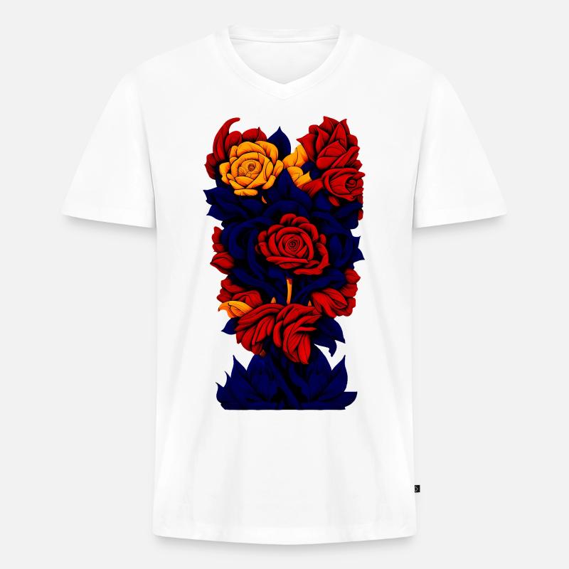 Blüten (dunkelblau, rot, gelb) - Männer Premium Bio T-Shirt mit V-Ausschnitt - Weiß