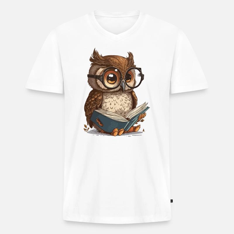 Weise Eule - Männer Premium Bio T-Shirt mit V-Ausschnitt - Weiß