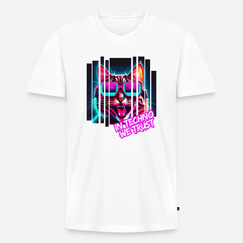 In Techno we trust - Männer Premium Bio T-Shirt mit V-Ausschnitt - Weiß