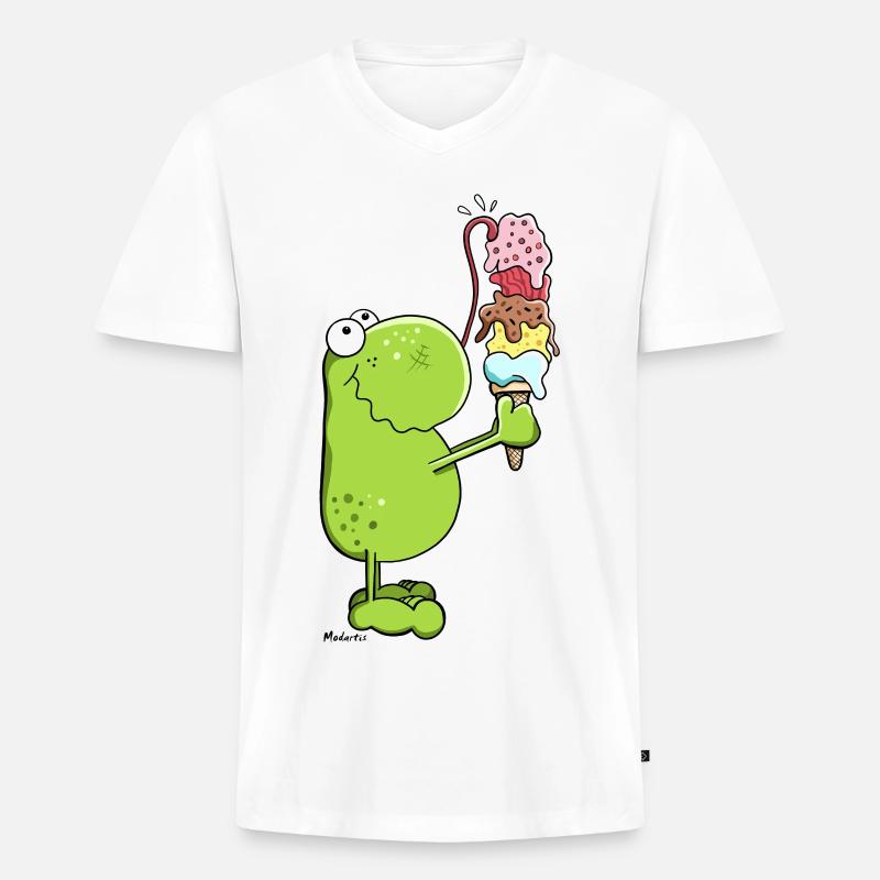 Frosch mit Eis - Männer Premium Bio T-Shirt mit V-Ausschnitt - Weiß