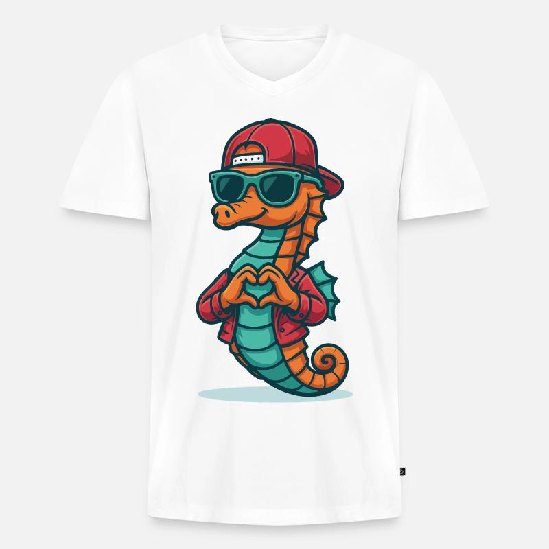 Herzreiter Seepferdchen - Männer Premium Bio T-Shirt mit V-Ausschnitt - Weiß