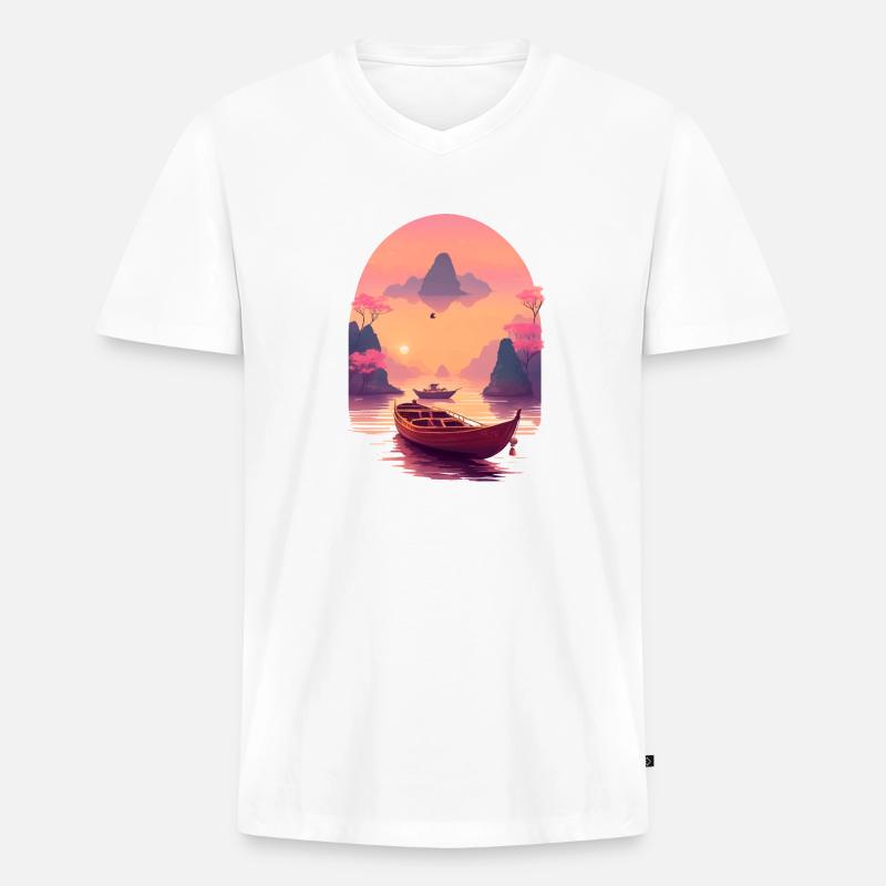 Sunset Serenade, Ninh Binh - Männer Premium Bio T-Shirt mit V-Ausschnitt - Weiß
