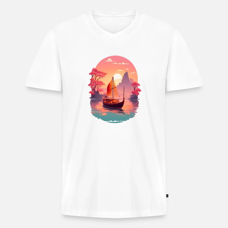 Sunset Serenade, Ninh Binh - Männer Premium Bio T-Shirt mit V-Ausschnitt - Weiß