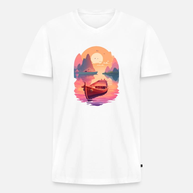 Sunset Serenade, Ninh Binh - Männer Premium Bio T-Shirt mit V-Ausschnitt - Weiß