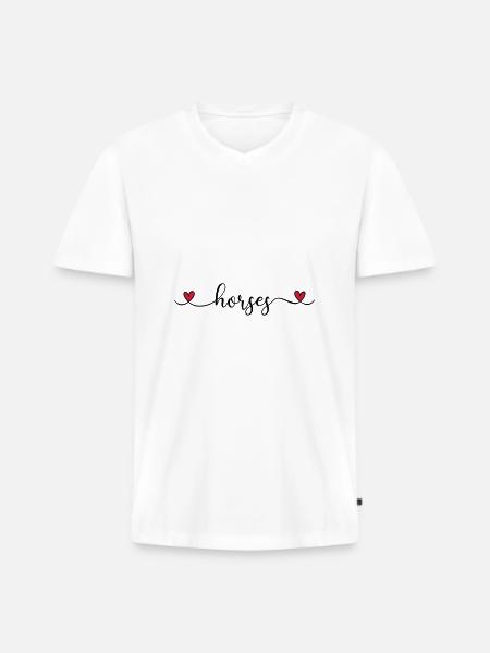 Ich liebe Pferde - Männer Premium Bio T-Shirt mit V-Ausschnitt - Weiß