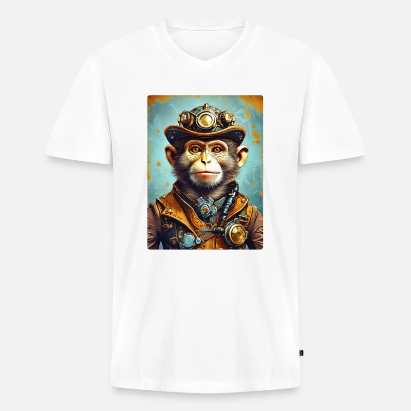 Steampunk Monkey 1.8 - Männer Premium Bio T-Shirt mit V-Ausschnitt - Weiß