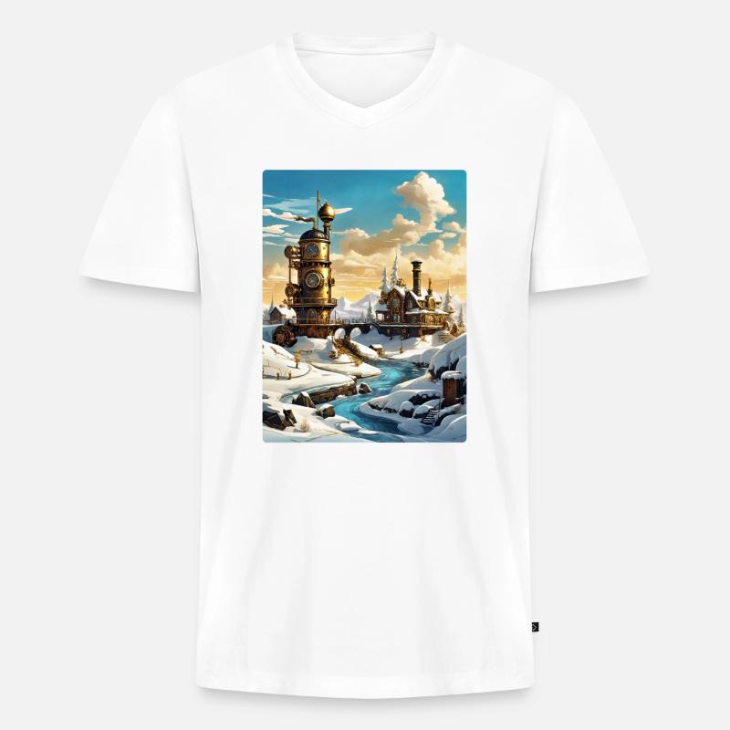 Steampunk Winterlandschaft 1.4 - Männer Premium Bio T-Shirt mit V-Ausschnitt - Weiß