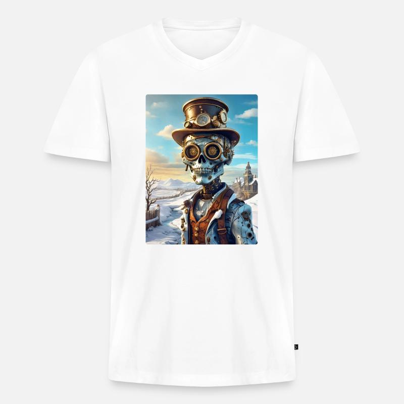 Steampunk Winterlandschaft Zombie 1.2 - Männer Premium Bio T-Shirt mit V-Ausschnitt - Weiß