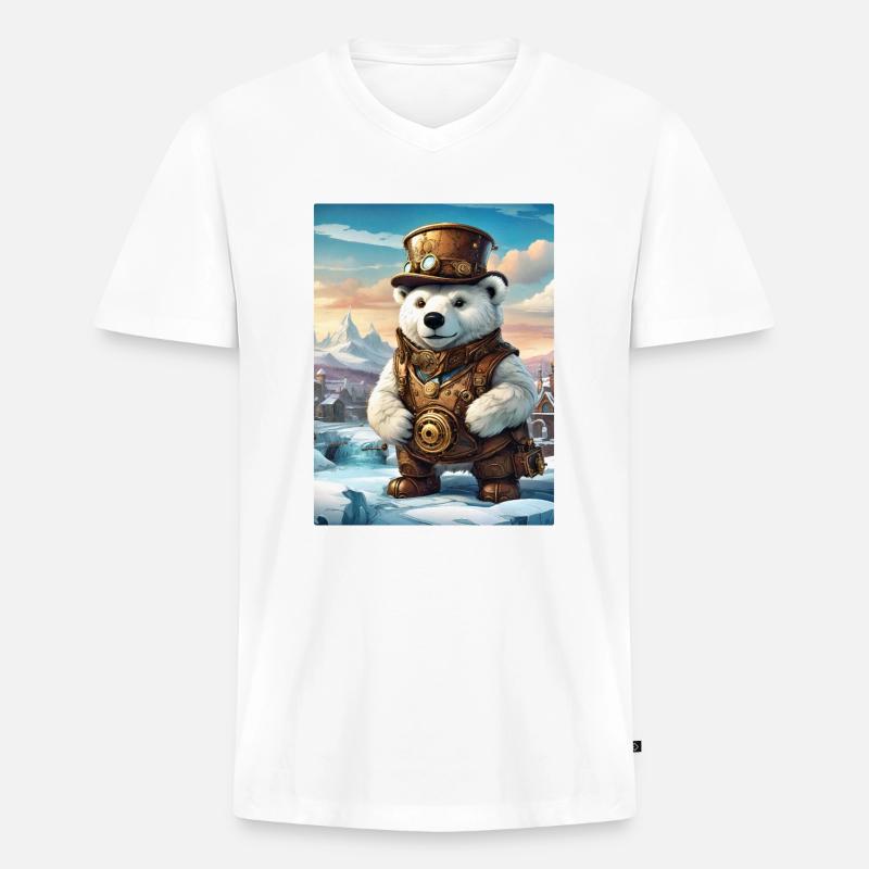 Steampunk Winterlandschaft Eisbär 1.11 - Männer Premium Bio T-Shirt mit V-Ausschnitt - Weiß