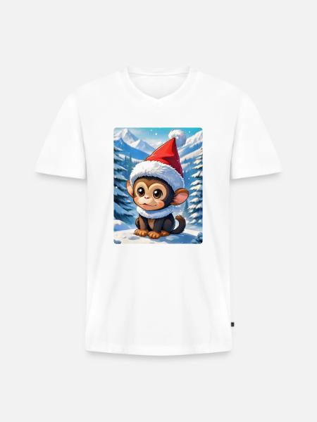 Anime Winterlandschaft Affe 1.3 - Männer Premium Bio T-Shirt mit V-Ausschnitt - Weiß
