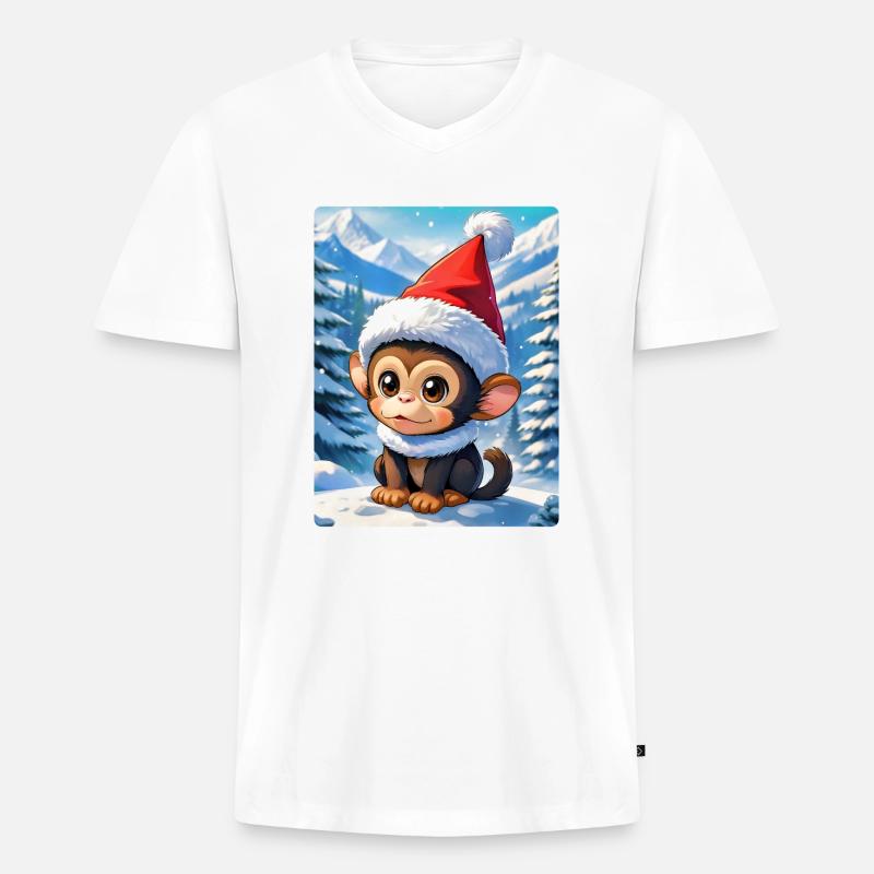 Anime Winterlandschaft Affe 1.3 - Männer Premium Bio T-Shirt mit V-Ausschnitt - Weiß