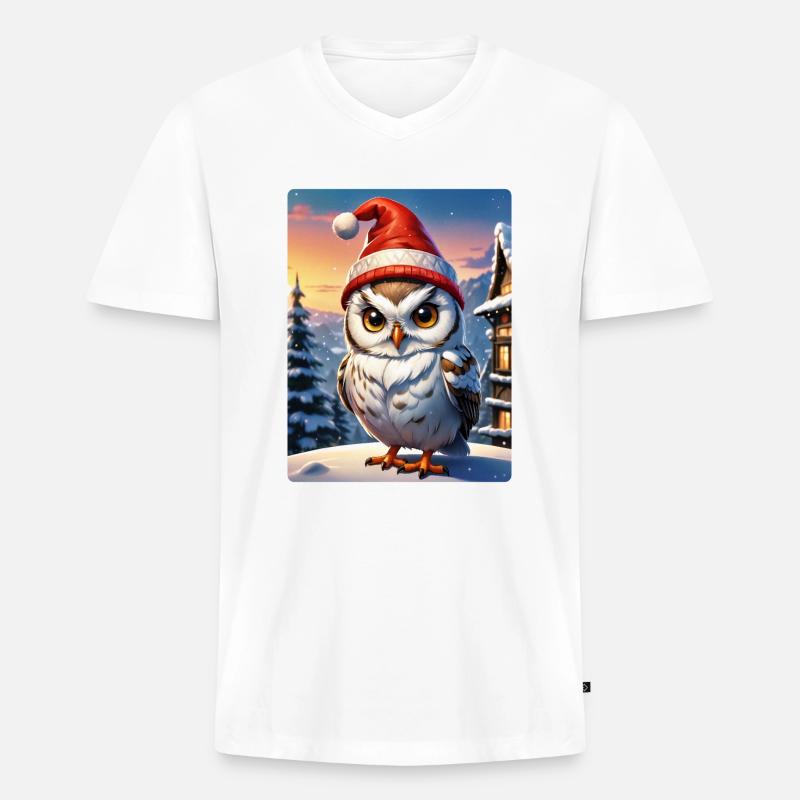 Anime Winterlandschaft Eule 1.2 - Männer Premium Bio T-Shirt mit V-Ausschnitt - Weiß