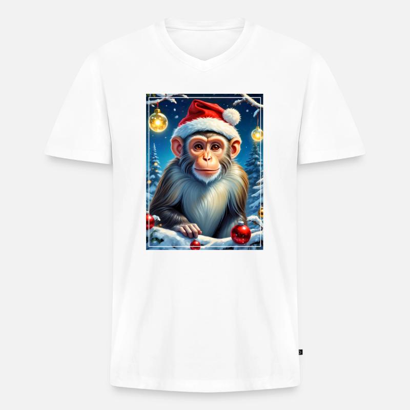 Winterlandschaft Monkey 1.1 - Männer Premium Bio T-Shirt mit V-Ausschnitt - Weiß