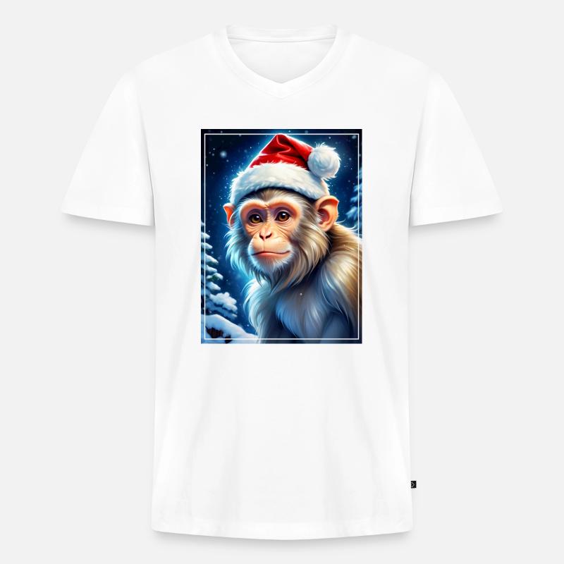 Winterlandschaft Monkey 1.10 - Männer Premium Bio T-Shirt mit V-Ausschnitt - Weiß