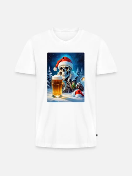 Weihnachten Skull Bier 1.2 - Männer Premium Bio T-Shirt mit V-Ausschnitt - Weiß