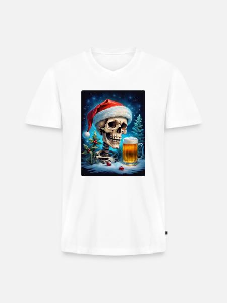 Weihnachten Skull Bier 1.5 - Männer Premium Bio T-Shirt mit V-Ausschnitt - Weiß