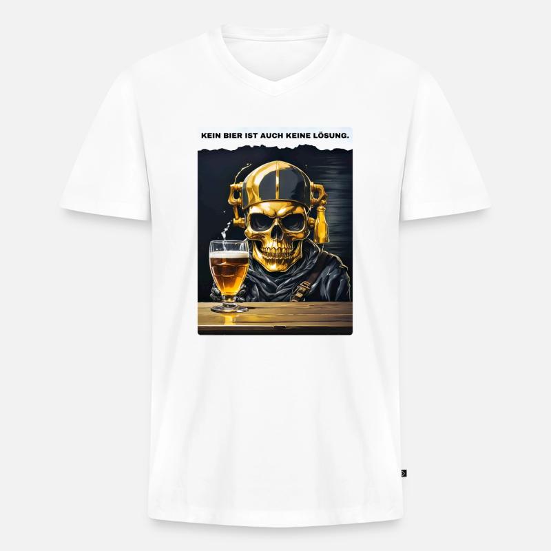 Bier Experte Skull 1.7 - Männer Premium Bio T-Shirt mit V-Ausschnitt - Weiß
