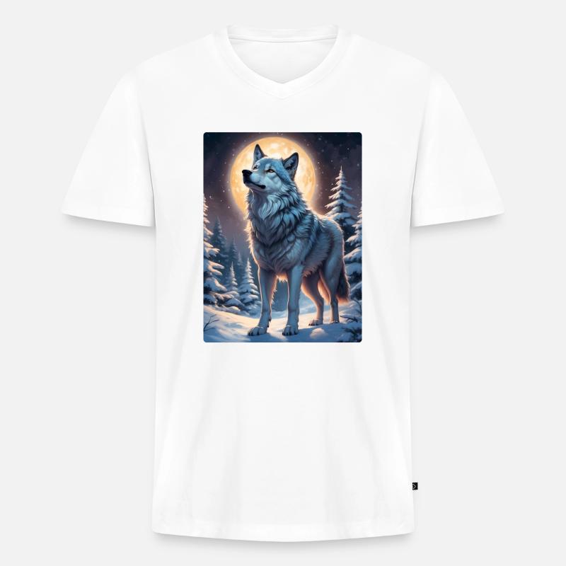 Winterlandschaft Wolf 1.7 - Männer Premium Bio T-Shirt mit V-Ausschnitt - Weiß