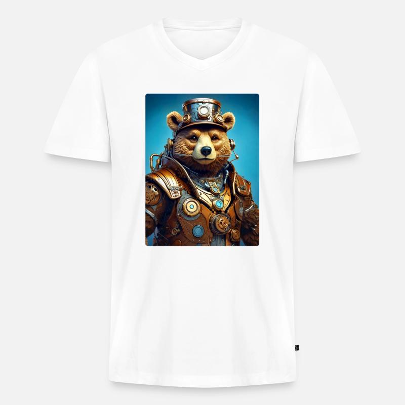 Steampunk Bär 1.4 - Männer Premium Bio T-Shirt mit V-Ausschnitt - Weiß