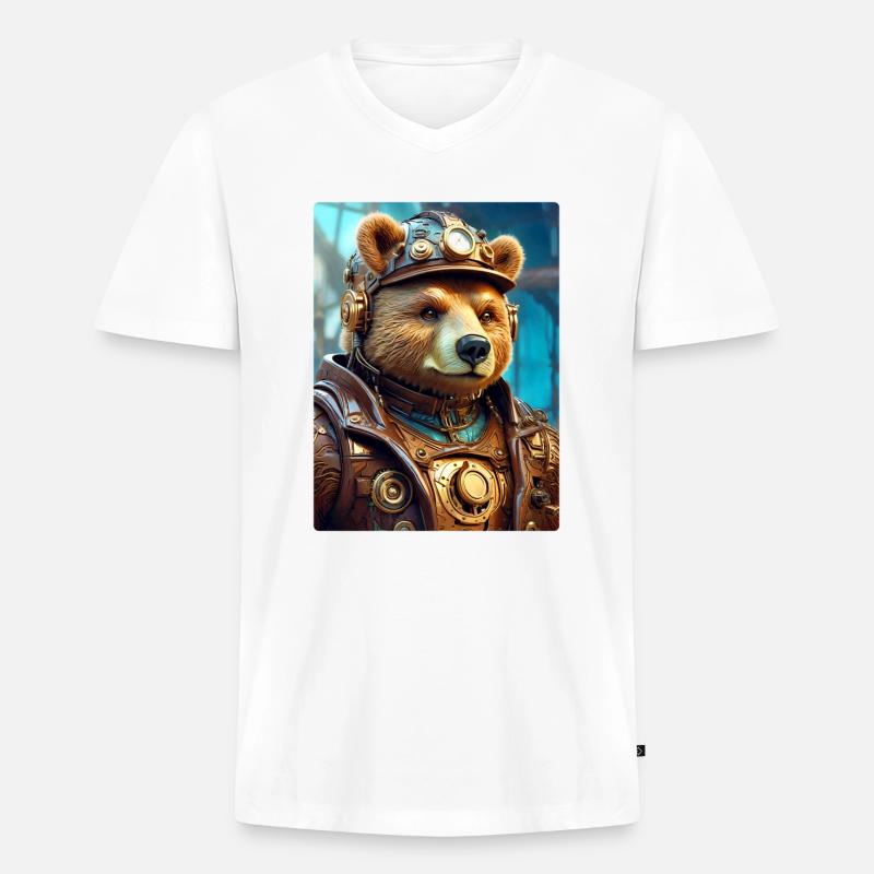 Steampunk Bär 1.17 - Männer Premium Bio T-Shirt mit V-Ausschnitt - Weiß